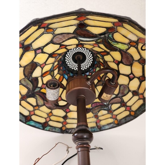 Vintage Tiffany Style Lamp Glass Jewel Wall Mount Light 13"X11.5" - Picture 6 of 10